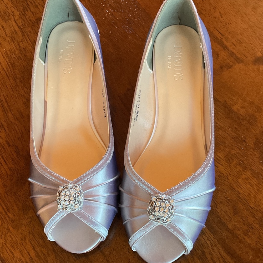 David's Bridal Silver Peep-Toe Heels